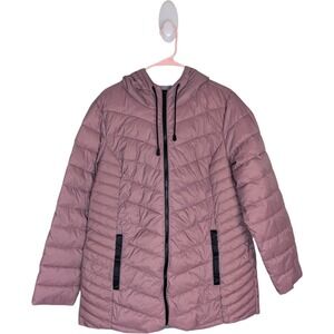 Nuage Chevron Quilted Packable Puffer Coat Women L Rosalia Pink Hooded‎